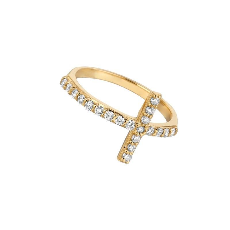 For Sale:  0.40 Carat Natural Diamond Cross Ring G SI 14 Karat Yellow Gold 3