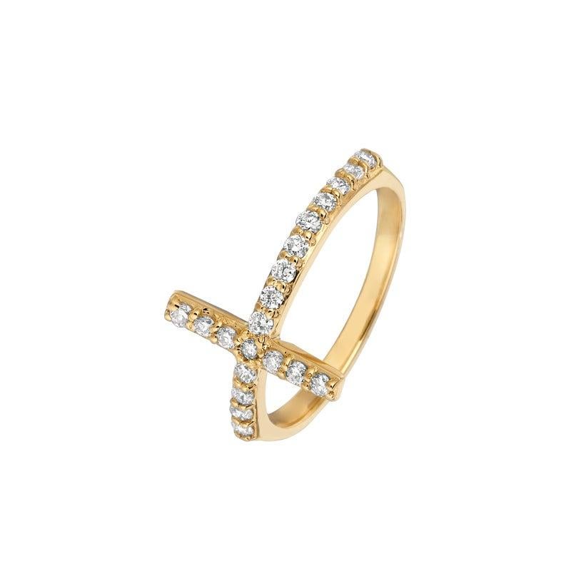 For Sale:  0.40 Carat Natural Diamond Cross Ring G SI 14 Karat Yellow Gold 4