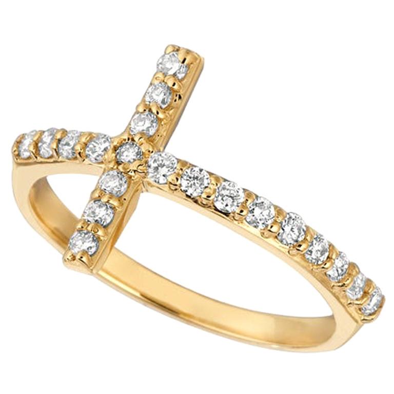 0.40 Carat Natural Diamond Cross Ring G SI 14 Karat Yellow Gold For Sale