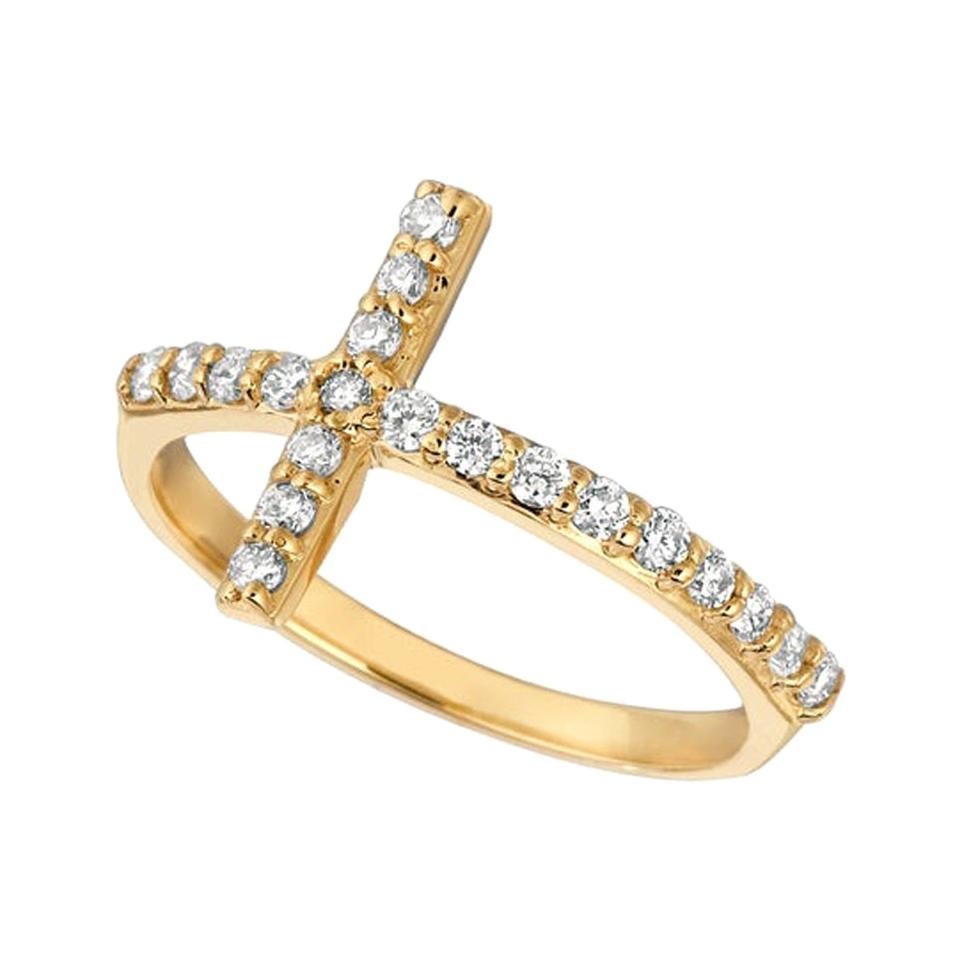 For Sale:  0.40 Carat Natural Diamond Cross Ring G SI 14 Karat Yellow Gold