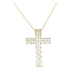 0.40 Carat Natural Diamond Cross Yellow Gold Chain Pendant