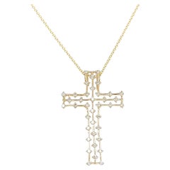 0.40 Carat Natural Diamond Cross Yellow Gold Chain Pendant