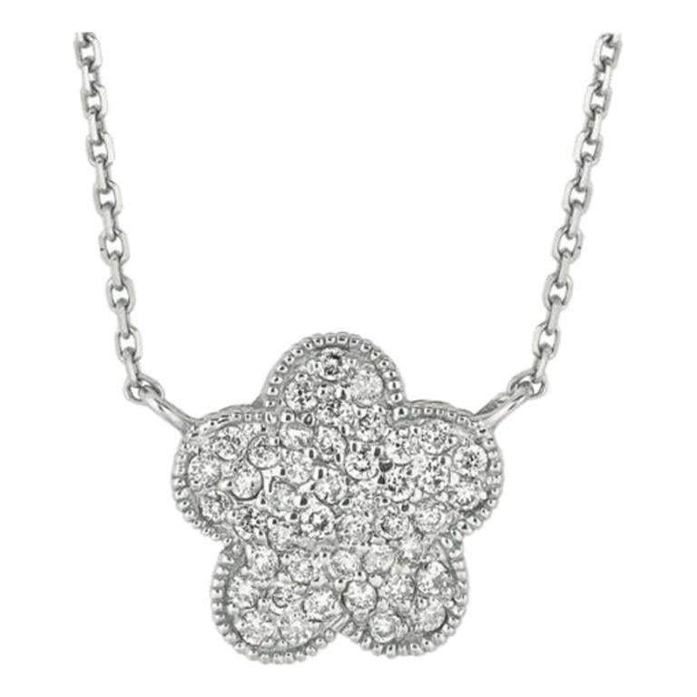 0.40 Carat Natural Diamond Flower Cluster Necklace 14 Karat White Gold G SI For Sale