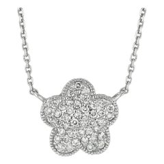 0.40 Carat Natural Diamond Flower Cluster Necklace 14 Karat White Gold G SI