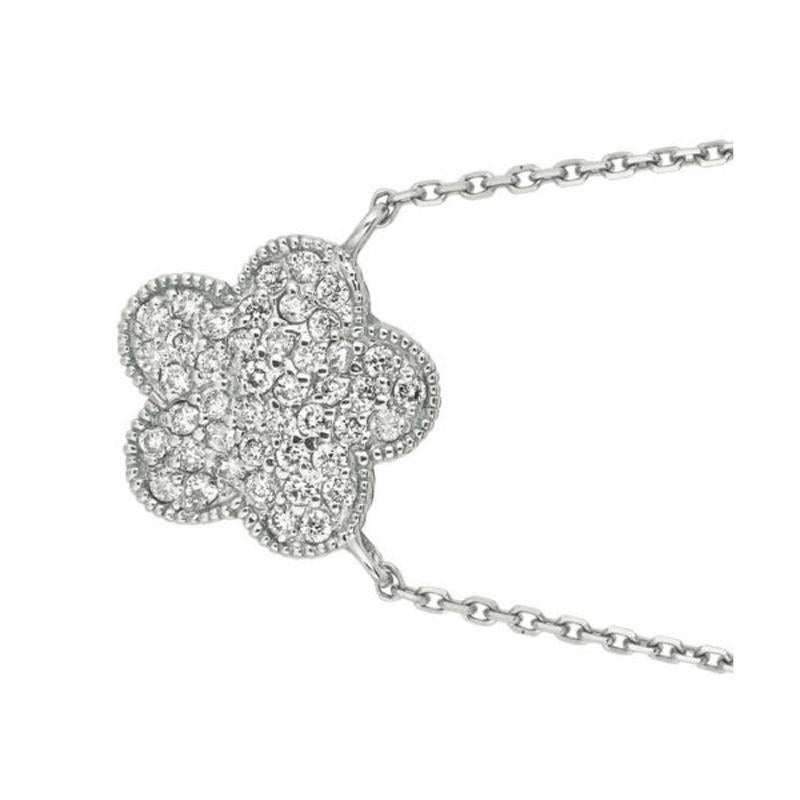 Round Cut 0.40 Carat Natural Diamond Flower Cluster Necklace 14 Karat White Gold G SI For Sale