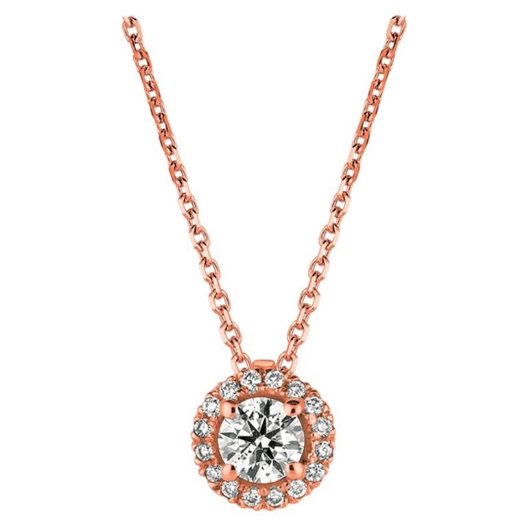 0.40 Carat Natural Diamond Halo Necklace 14 Karat Rose Gold G SI Chain