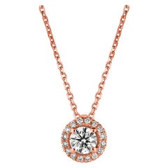 0.40 Carat Natural Diamond Halo Necklace 14 Karat Rose Gold G SI Chain