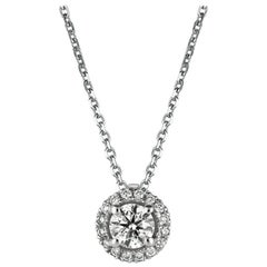 0.40 Carat Natural Diamond Halo Necklace 14 Karat White Gold G SI Chain