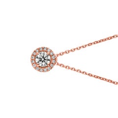 0.40 Carat Natural Diamond Halo Necklace 14 Karat Rose Gold G SI Chain