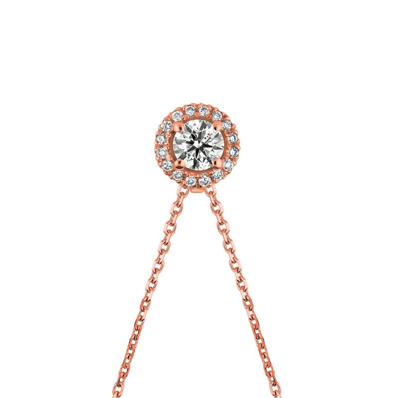 Contemporary 0.40 Carat Natural Diamond Halo Necklace 14 Karat Rose Gold G SI Chain For Sale