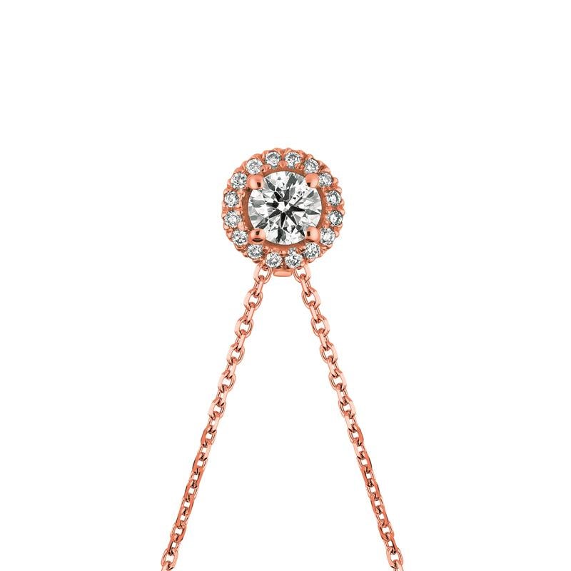 Collar Halo de Diamantes Naturales de 0,40 Quilates Cadena G SI de Oro Rosa de 14 Kilates Contemporáneo en venta