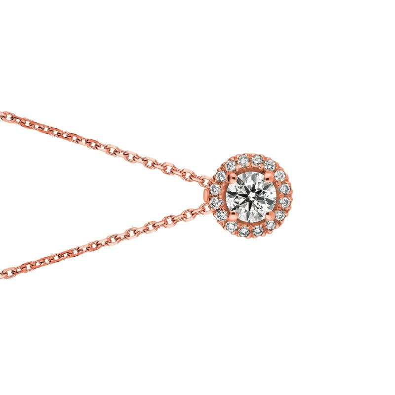Rose Cut 0.40 Carat Natural Diamond Halo Necklace 14 Karat Rose Gold G SI Chain For Sale