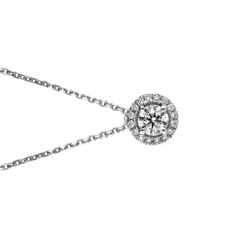Round Cut 0.40 Carat Natural Diamond Halo Necklace 14 Karat White Gold G SI Chain For Sale