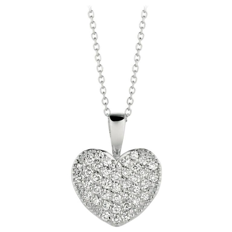 0.40 Carat Natural Diamond Heart Necklace 14 Karat White Gold G SI Chain For Sale