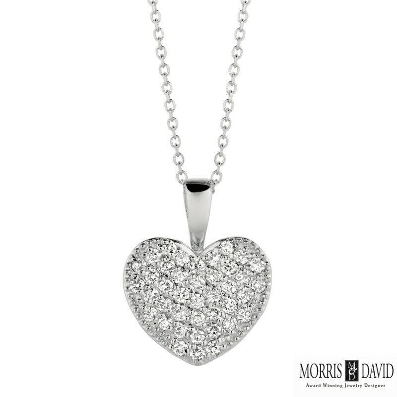 Round Cut 0.40 Carat Natural Diamond Heart Necklace 14 Karat White Gold G SI Chain For Sale