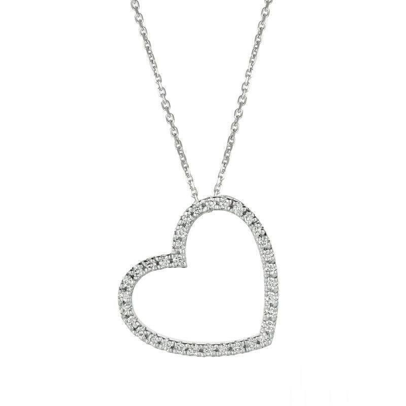 Contemporary 0.40 Carat Natural Diamond Heart Necklace G SI 14K White Gold Chain For Sale