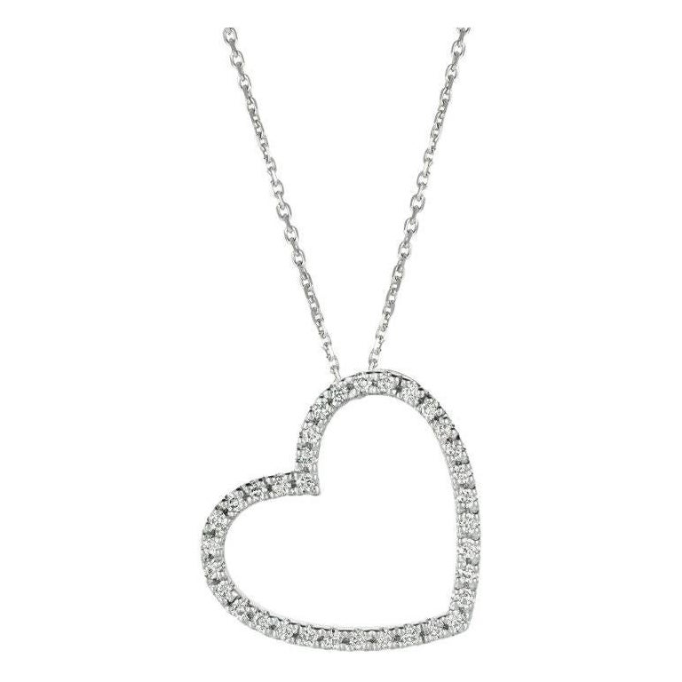 Collier en forme de cœur en or blanc 14 carats avec diamants naturels de 0,40 carat G SI en vente