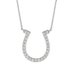 0.40 Carat Natural Diamond Horseshoe Necklace Pendant 14K White Gold Chain