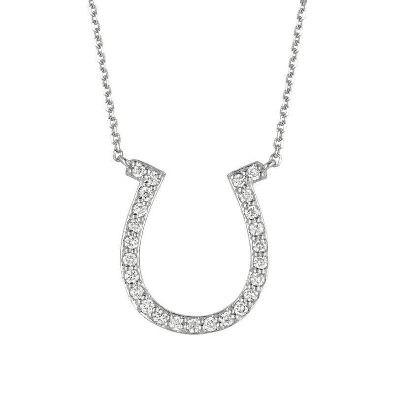 Contemporary 0.40 Carat Natural Diamond Horseshoe Necklace Pendant 14K White Gold Chain For Sale