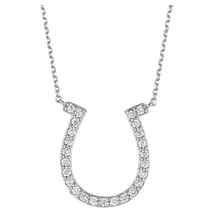 0.40 Carat Natural Diamond Horseshoe Necklace Pendant 14K White Gold Chain
