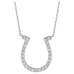 Collier pendentif fer à cheval en or blanc 14 carats avec diamants naturels de 0,40 carat