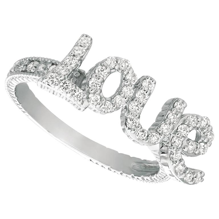 0.40 Carat Natural Diamond Love Ring G SI 14 Karat White Gold For Sale