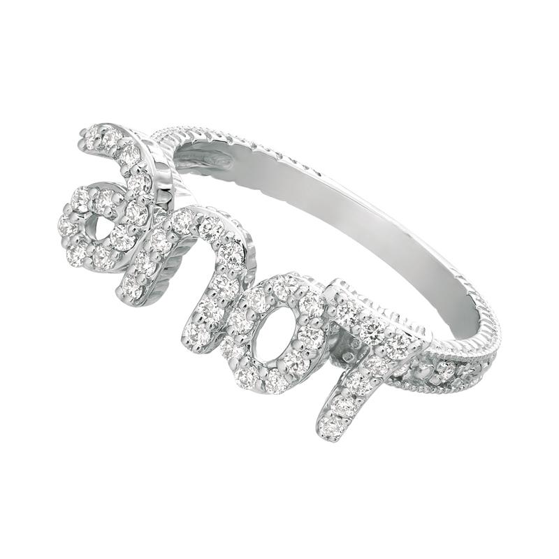 Contemporary 0.40 Carat Natural Diamond Love Ring G SI 14 Karat White Gold For Sale