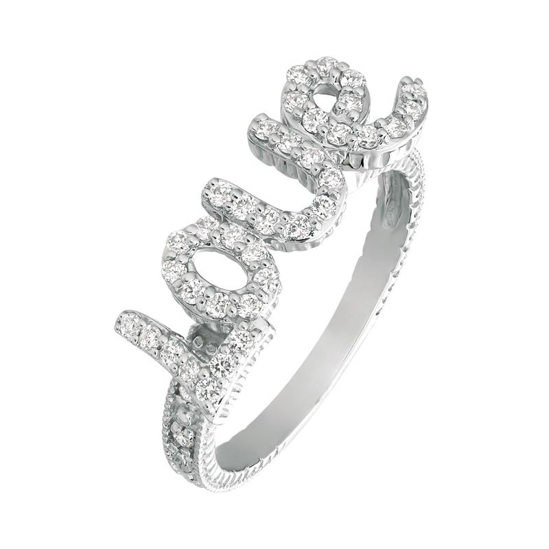 Round Cut 0.40 Carat Natural Diamond Love Ring G SI 14 Karat White Gold For Sale