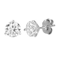 0.40 Carat Natural Diamond Martini 3 Prong Stud Earrings G SI 14K White Gold
