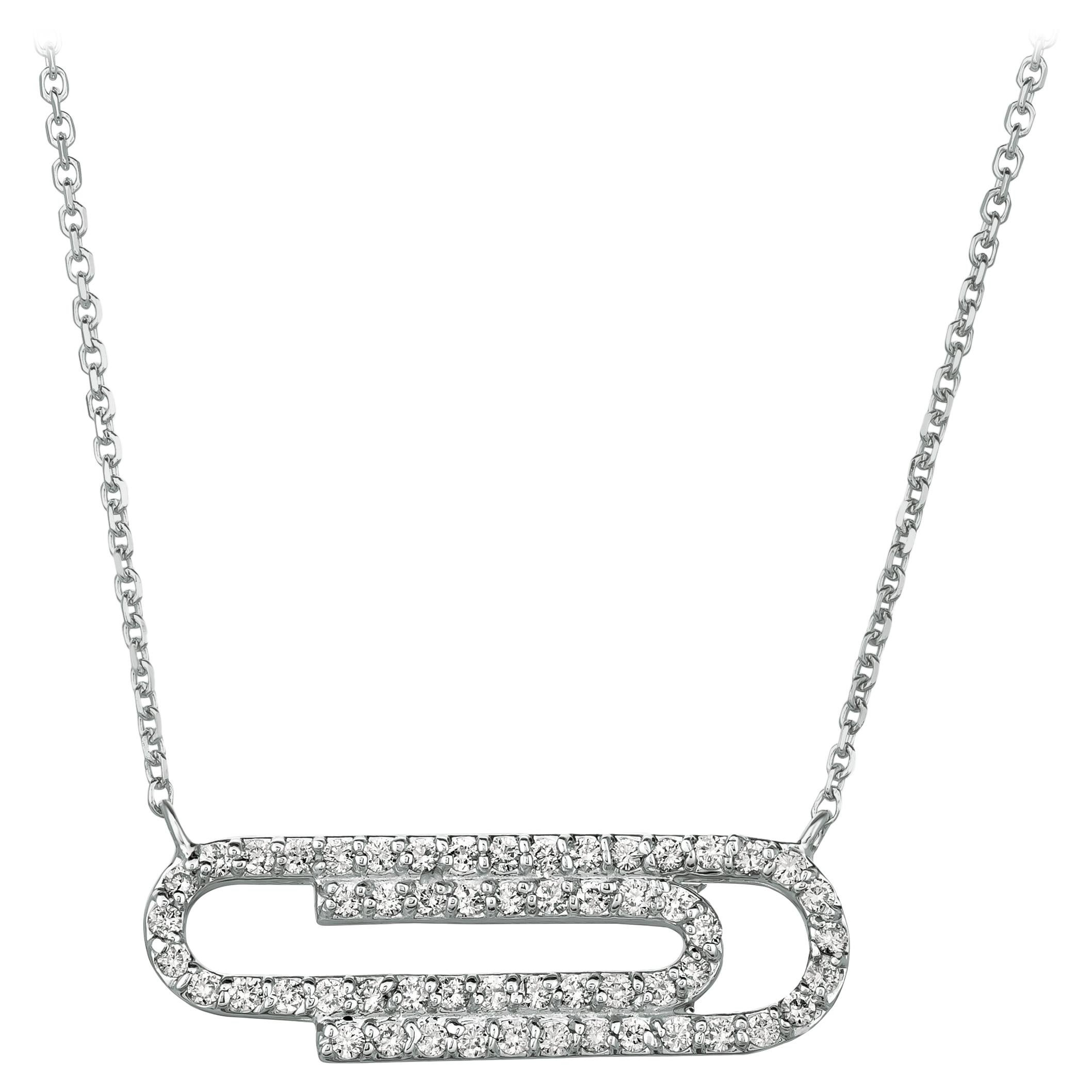 0.40 Carat Natural Diamond Paper Clip Necklace 14 Karat White Gold G SI Chain For Sale