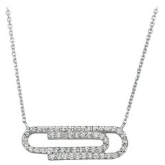 Collier à clip en papier en or blanc 14 carats avec diamants naturels de 0,40 carat, chaîne G SI