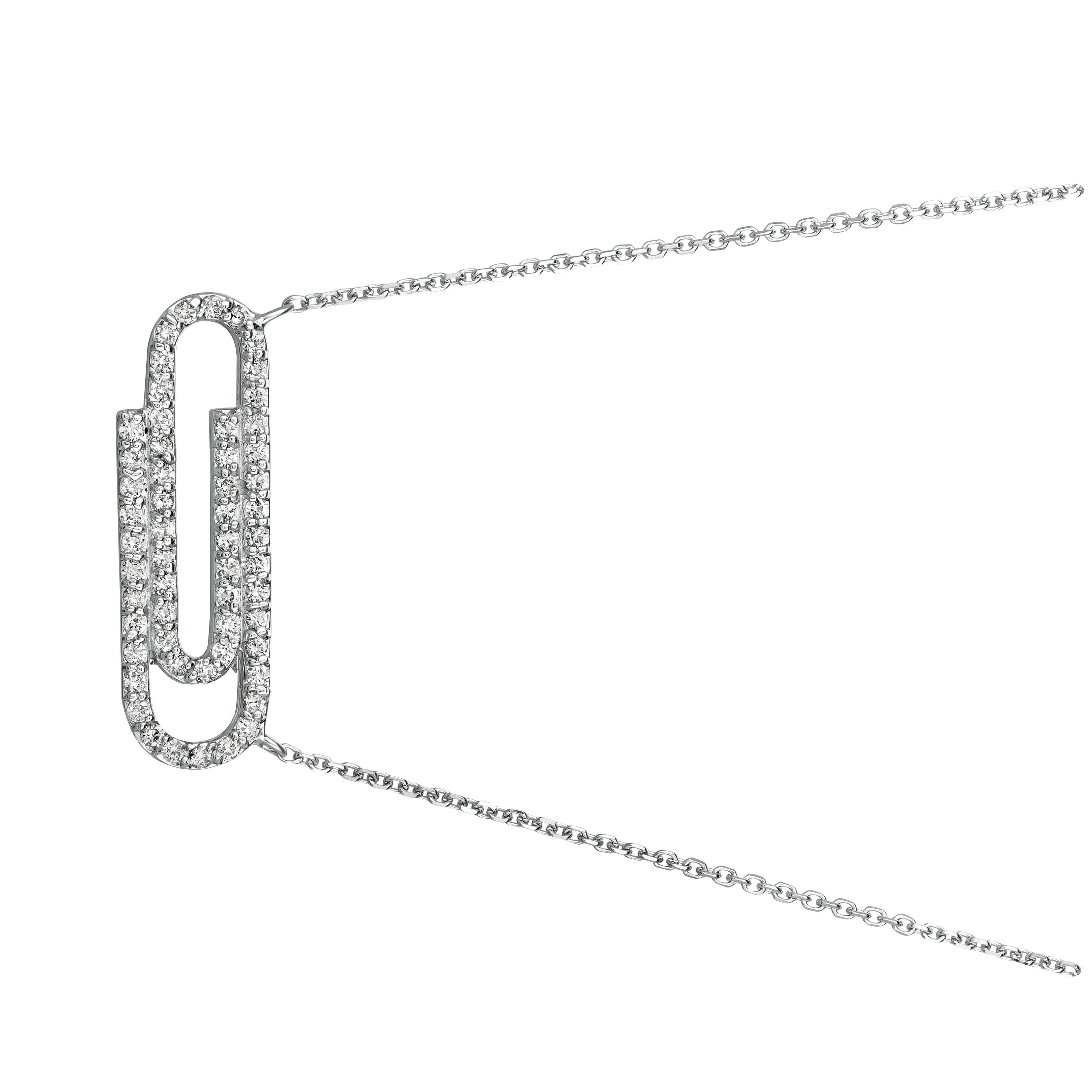 0.40 Carat Natural Diamond Paper Clip Necklace 14K White Gold G SI 18 inches chain

100% Natural Diamonds, Not Enhanced in any way Round Cut Diamond Necklace
0.40CT
G-H
SI
5/16 inch in height, 5/16 inch in width
14K White Gold, Pave style, 3.6