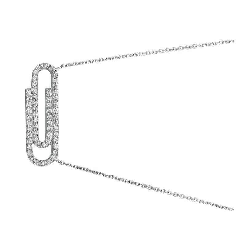0.40 Carat Natural Diamond Paper Clip Necklace 14 Karat White Gold G SI