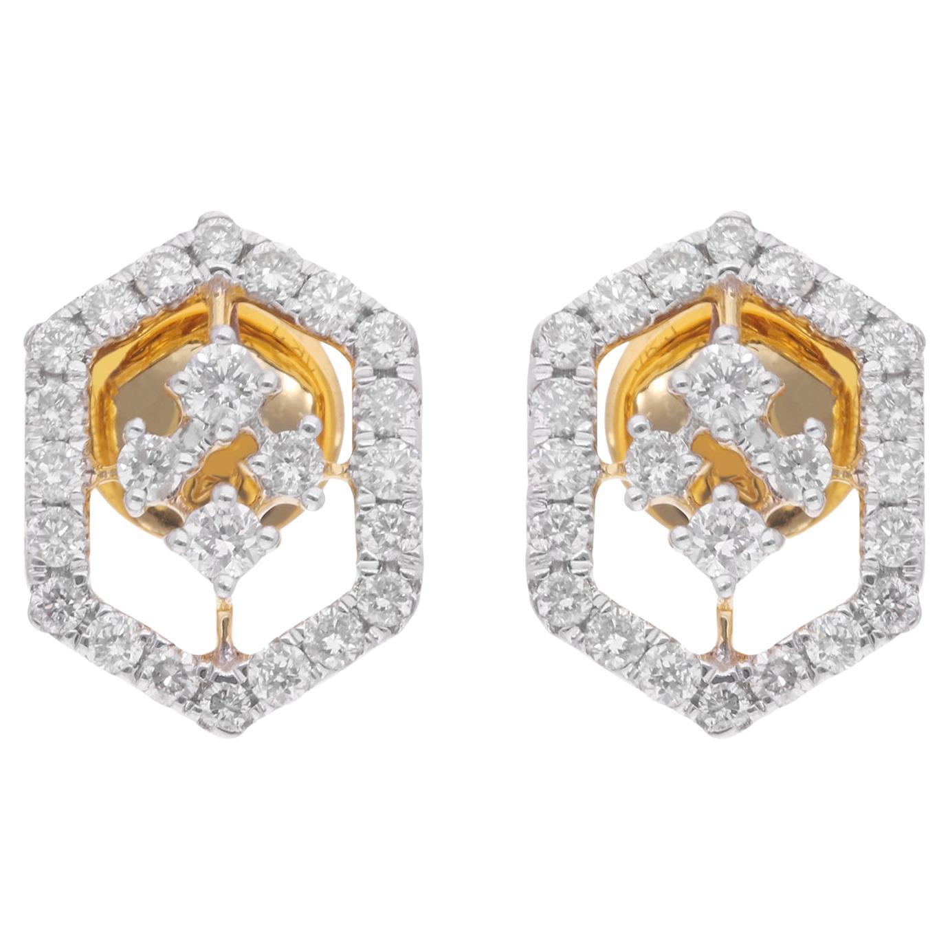 0.40 Carat Natural Diamond Pave Earrings 14 Karat Yellow Gold Handmade Jewelry