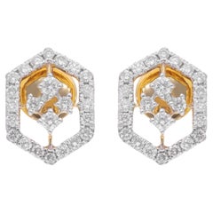 Boucles d'oreilles en or jaune 14 carats avec pavé de diamants naturels de 0,40 carat, fabrication artisanale