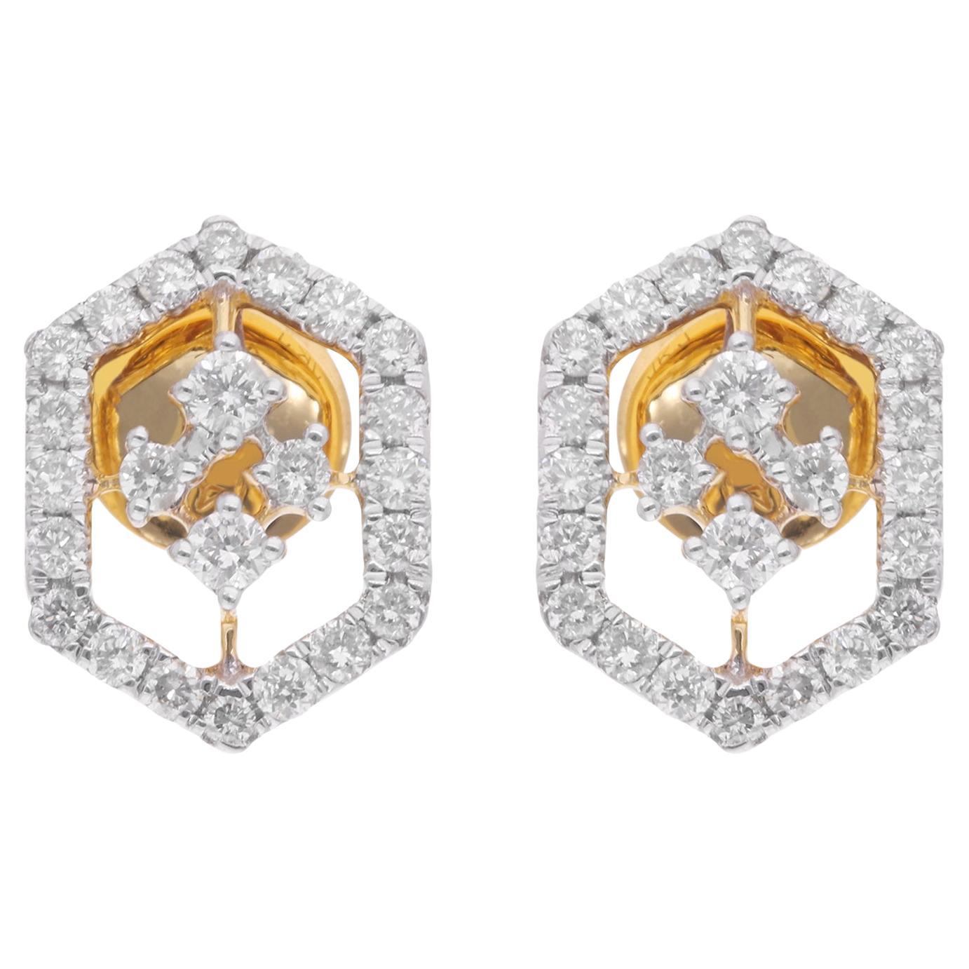 0.40 Carat Natural Diamond Pave Earrings 18 Karat Yellow Gold Handmade Jewelry