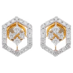0.40 Carat Natural Diamond Pave Earrings 18 Karat Yellow Gold Handmade Jewelry