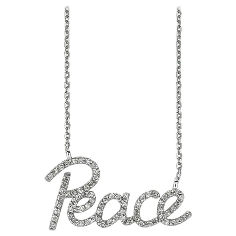 0.40 Carat Natural Diamond Peace Necklace 14 Karat White Gold For Sale