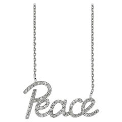 0.40 Carat Natural Diamond Peace Necklace 14 Karat White Gold