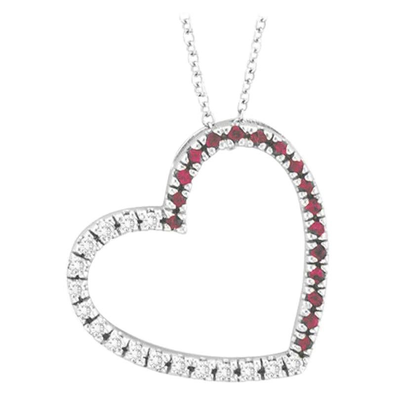 0.40 Carat Natural Diamond & Pink Sapphire Heart Necklace Pendant 14K White Gold For Sale
