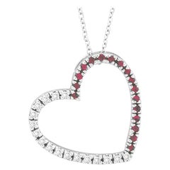 0.40 Carat Natural Diamond & Pink Sapphire Heart Necklace Pendant 14K White Gold
