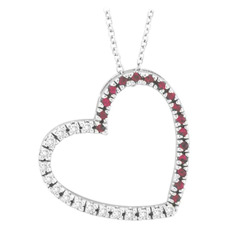 0.40 Carat Natural Diamond and Pink Sapphire Heart Necklace Pendant 14K ...