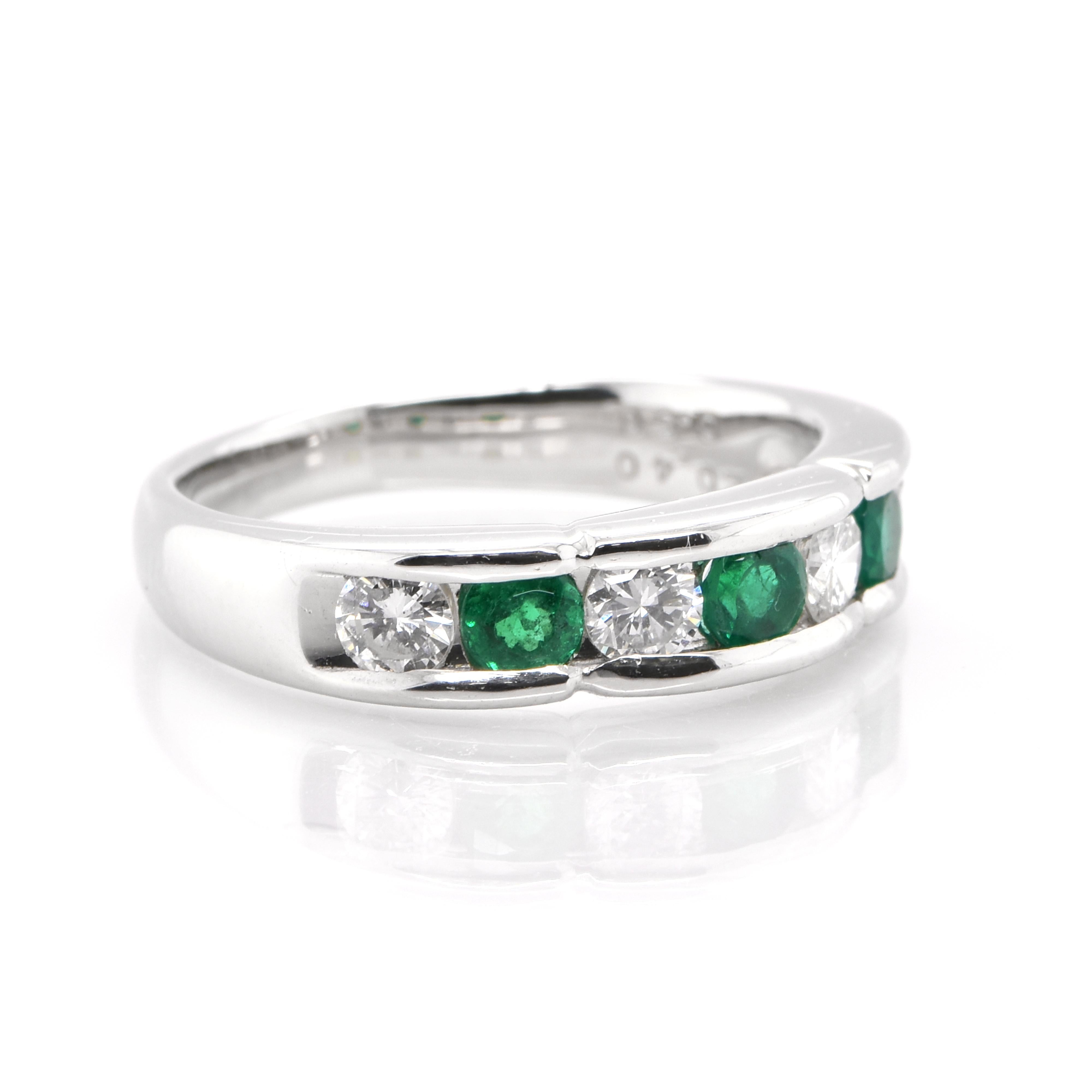 Modern 0.40 Carat, Natural Emerald and Diamond Band Ring Set in Platinum