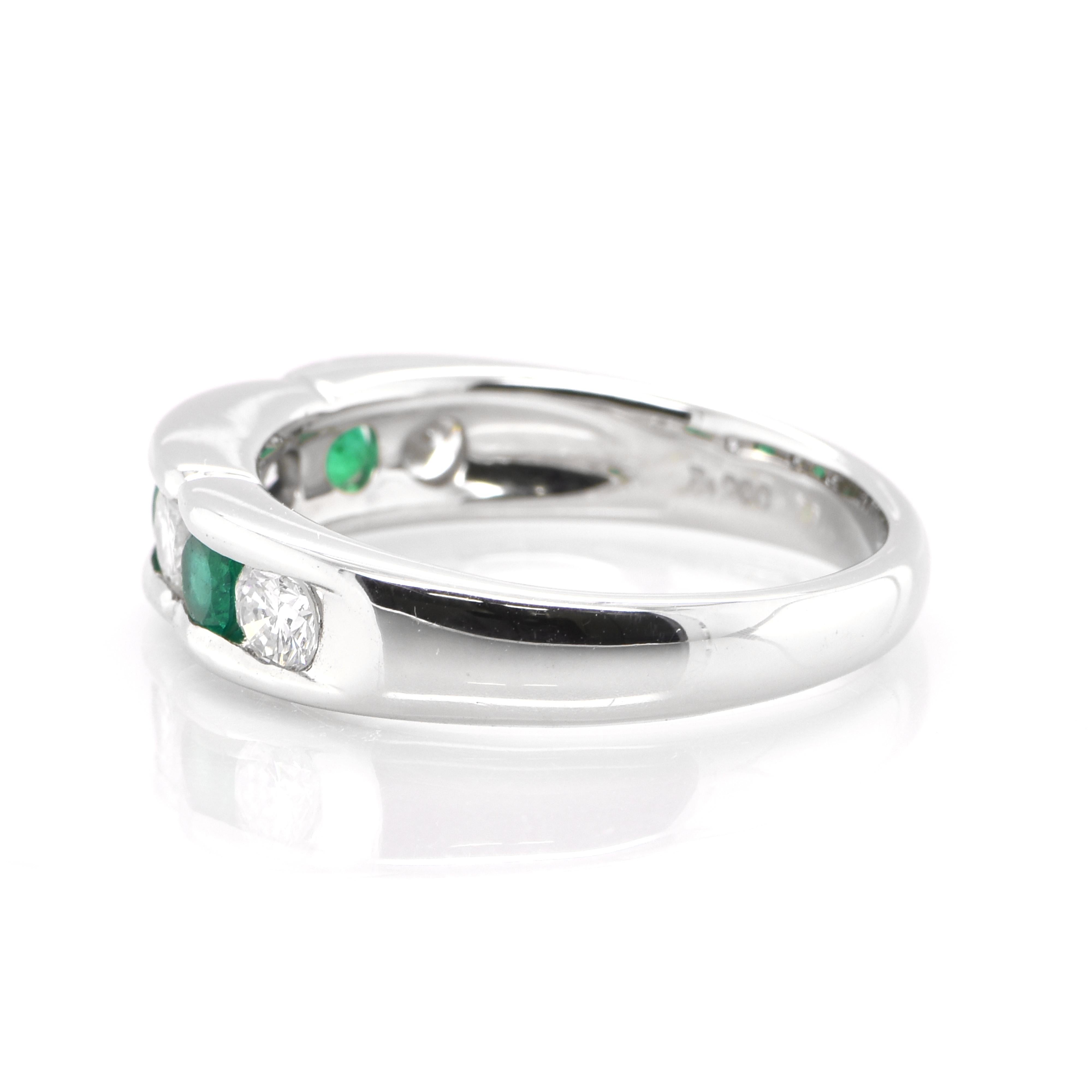 Oval Cut 0.40 Carat, Natural Emerald and Diamond Band Ring Set in Platinum