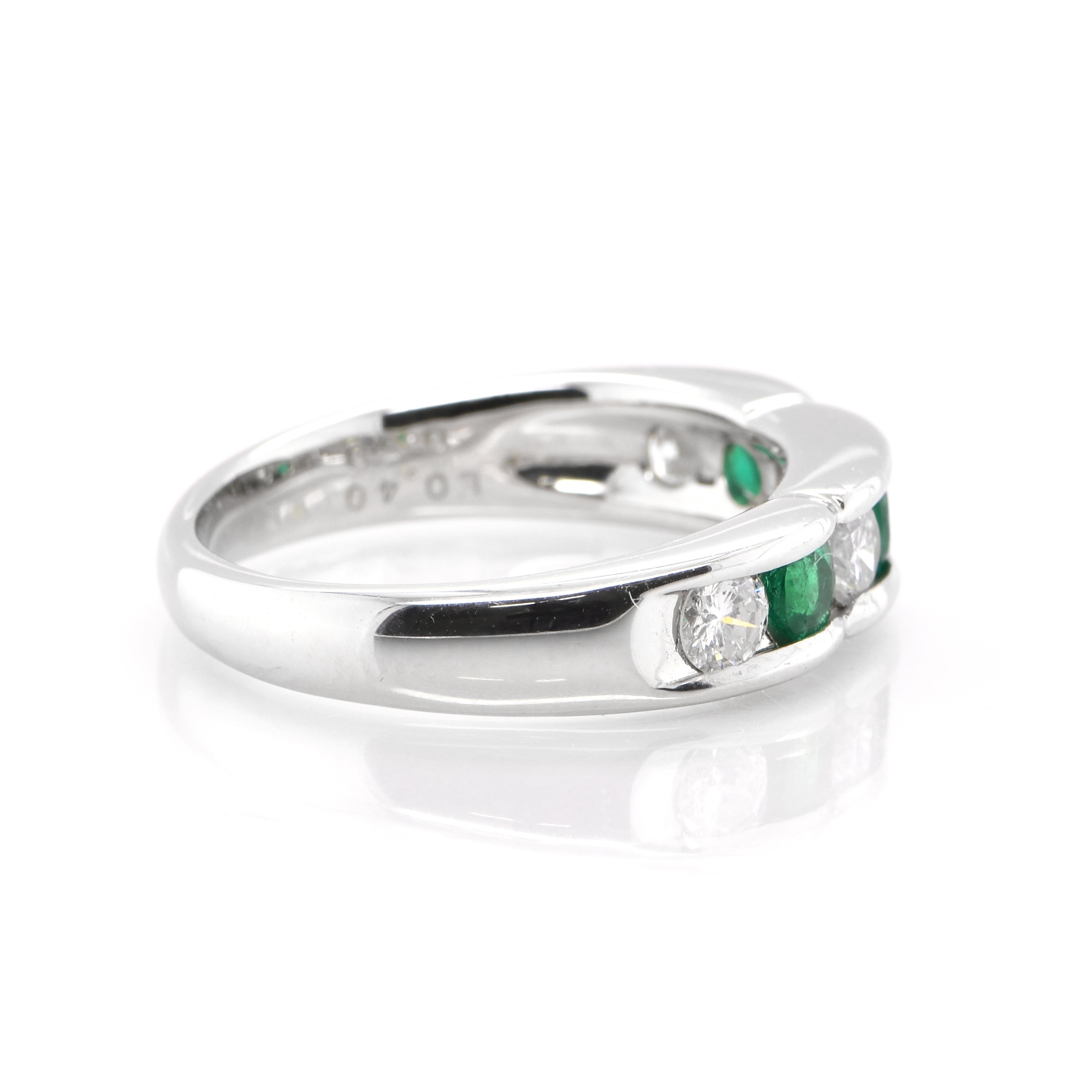 0.40 Carat, Natural Emerald and Diamond Band Ring Set in Platinum In New Condition In Tokyo, JP