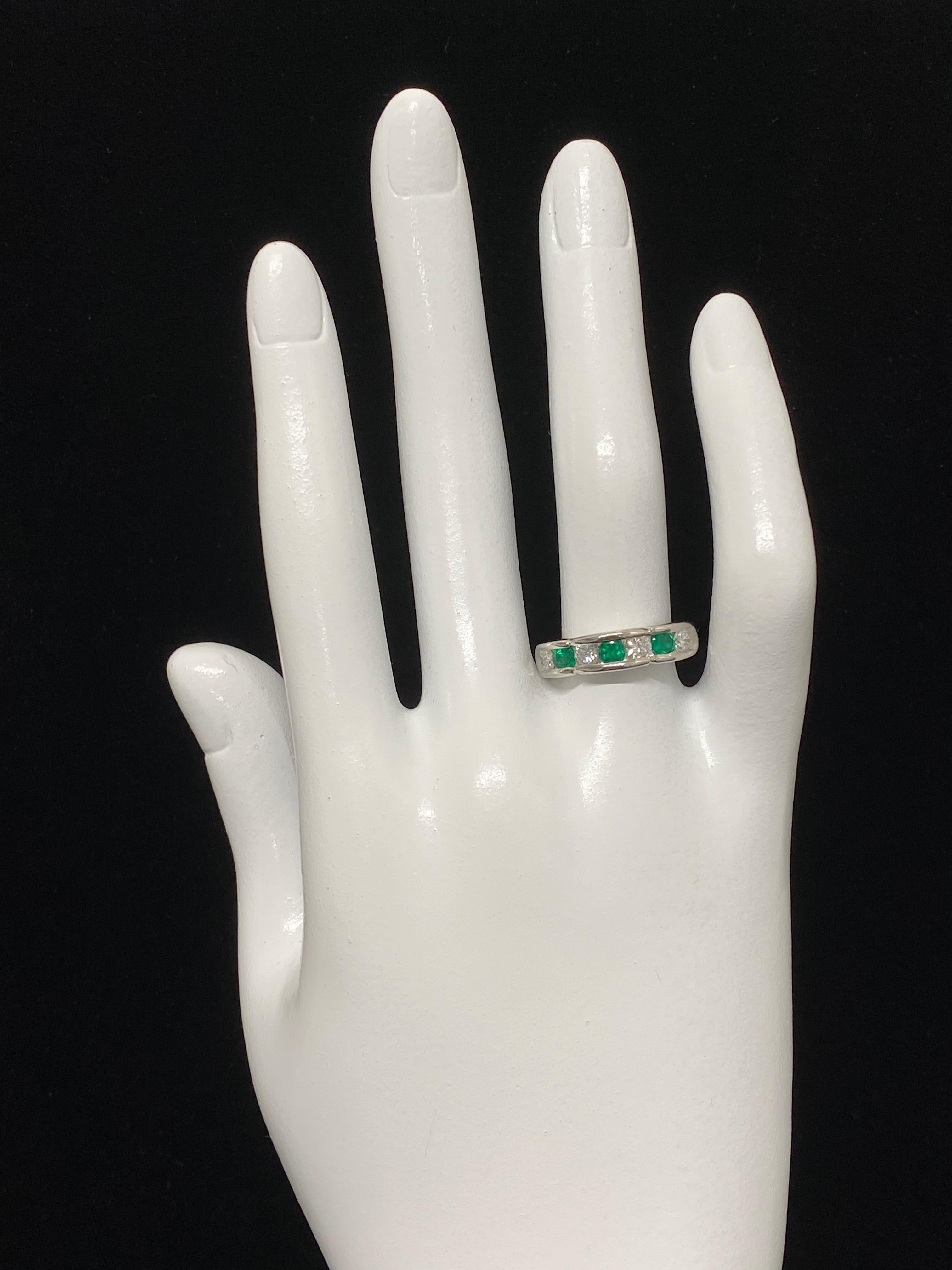 Women's 0.40 Carat, Natural Emerald and Diamond Band Ring Set in Platinum