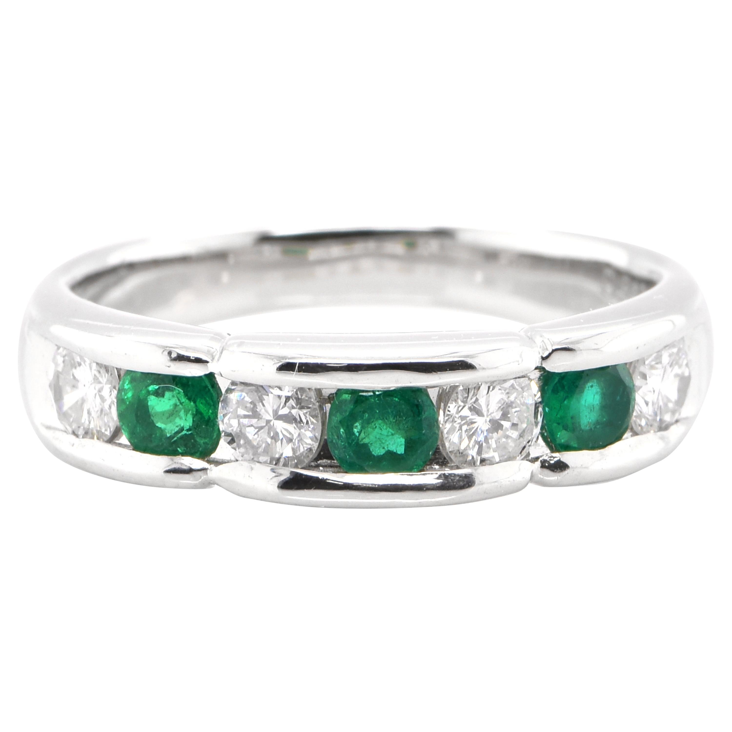 0.40 Carat, Natural Emerald and Diamond Band Ring Set in Platinum