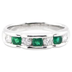 0.40 Carat, Natural Emerald and Diamond Band Ring Set in Platinum