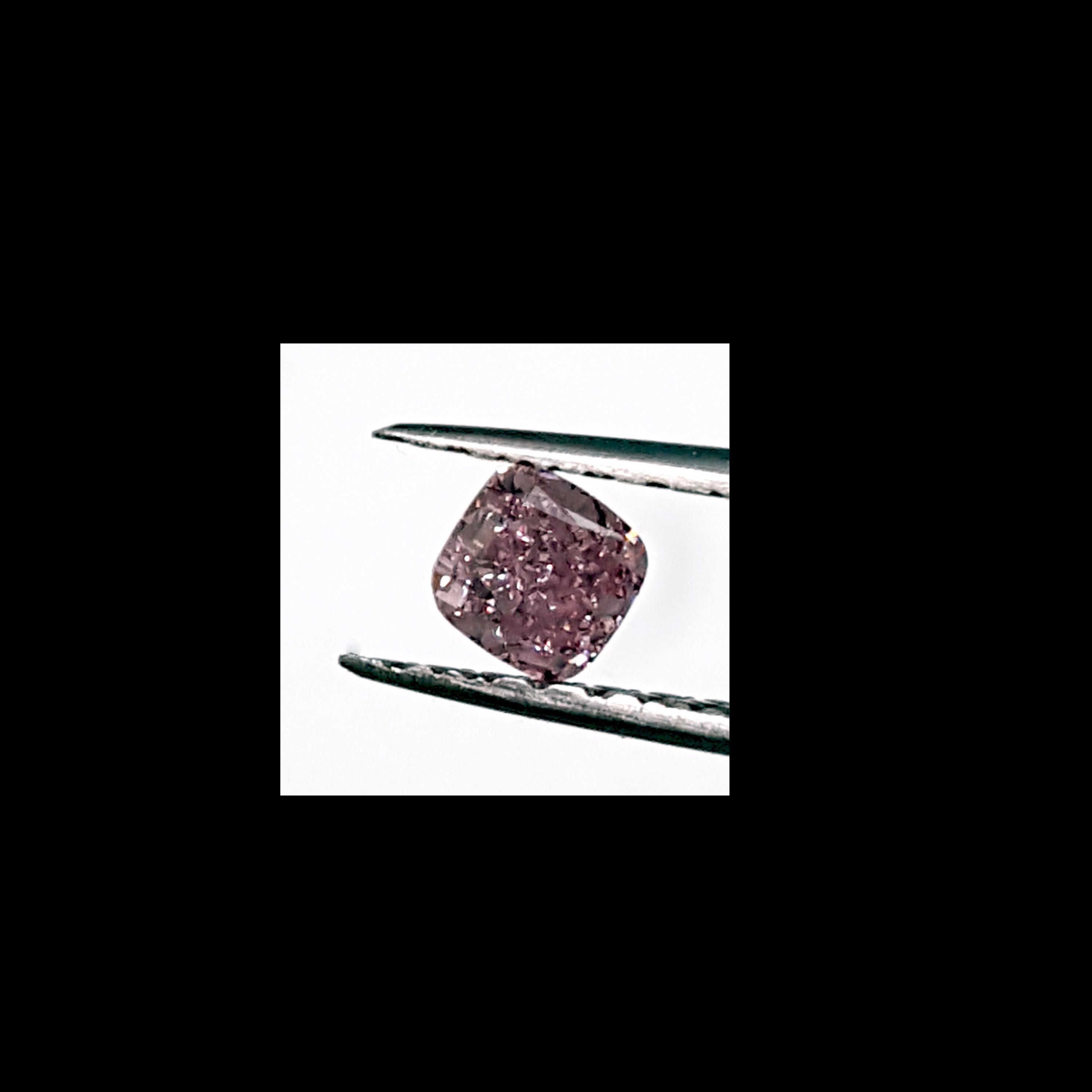 Contemporary 0.40 Carat Natural Fancy Intense Purple-Pink Diamond, Cushion Cut, GIA Report. For Sale