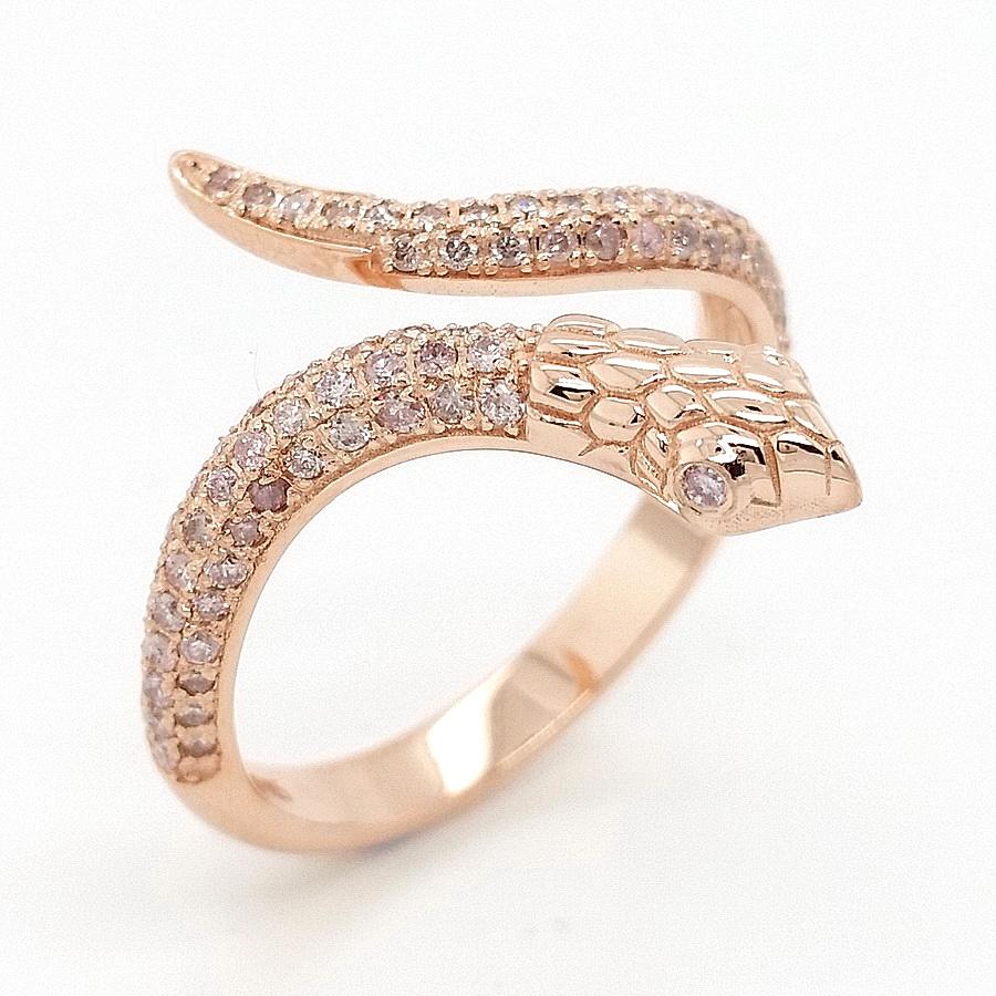 FOR U.S. BUYERS NO VAT NO CUSTOMS FEES

Pink diamonds are extremely unique and rare, ranking as the most special colored diamonds worldwide.

This eye-catching and beautifully handcrafted 14k pink gold snake design ring is set with 88 mixed pink